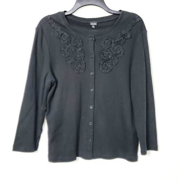 Rafaella Large Black Cardigan Sweater - Picture 2 of 6